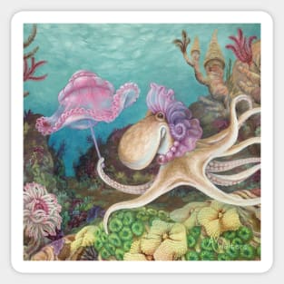 An Octopus and Her Parasol Sticker